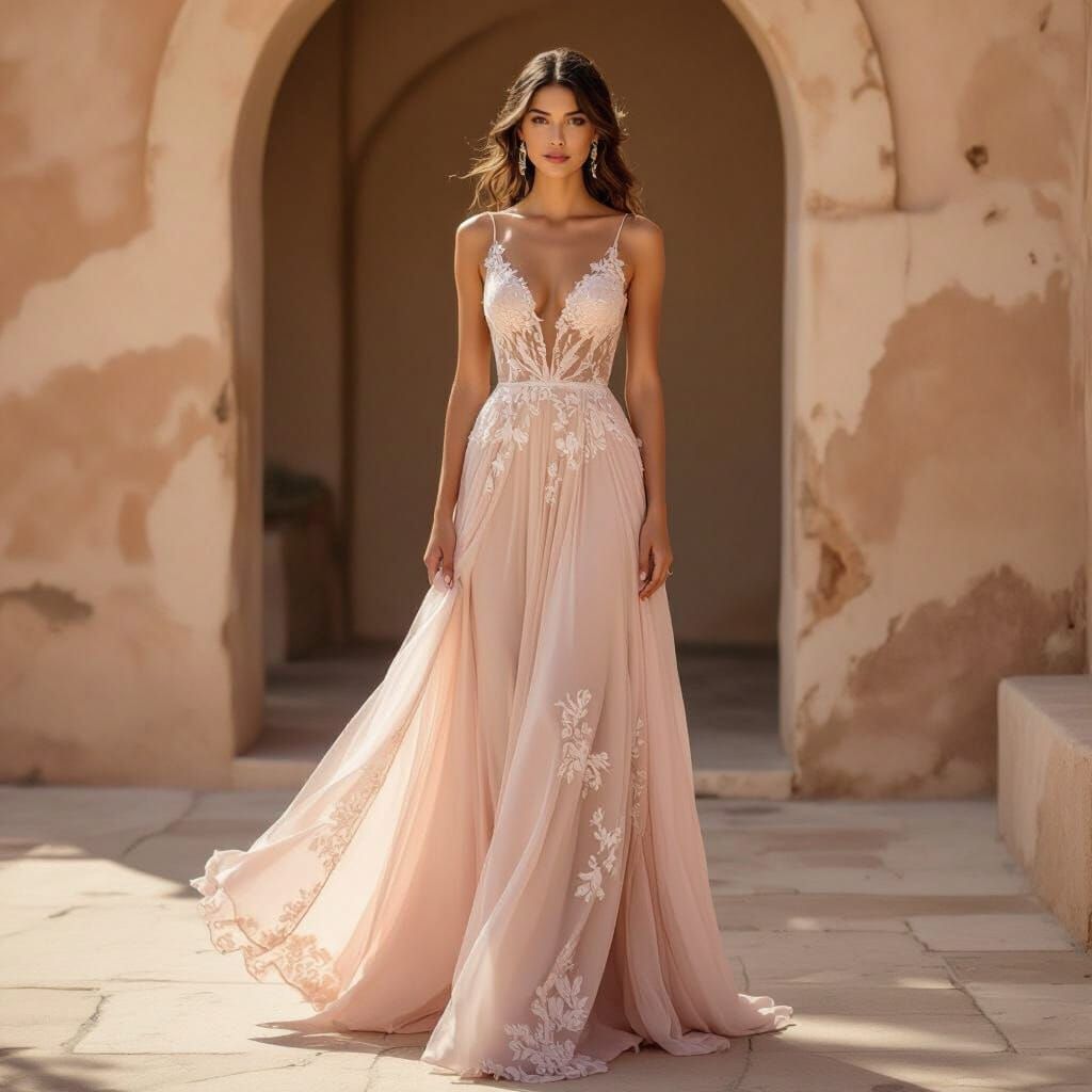 Elegant Bridesmaid in Modern Mediterranean Gown
