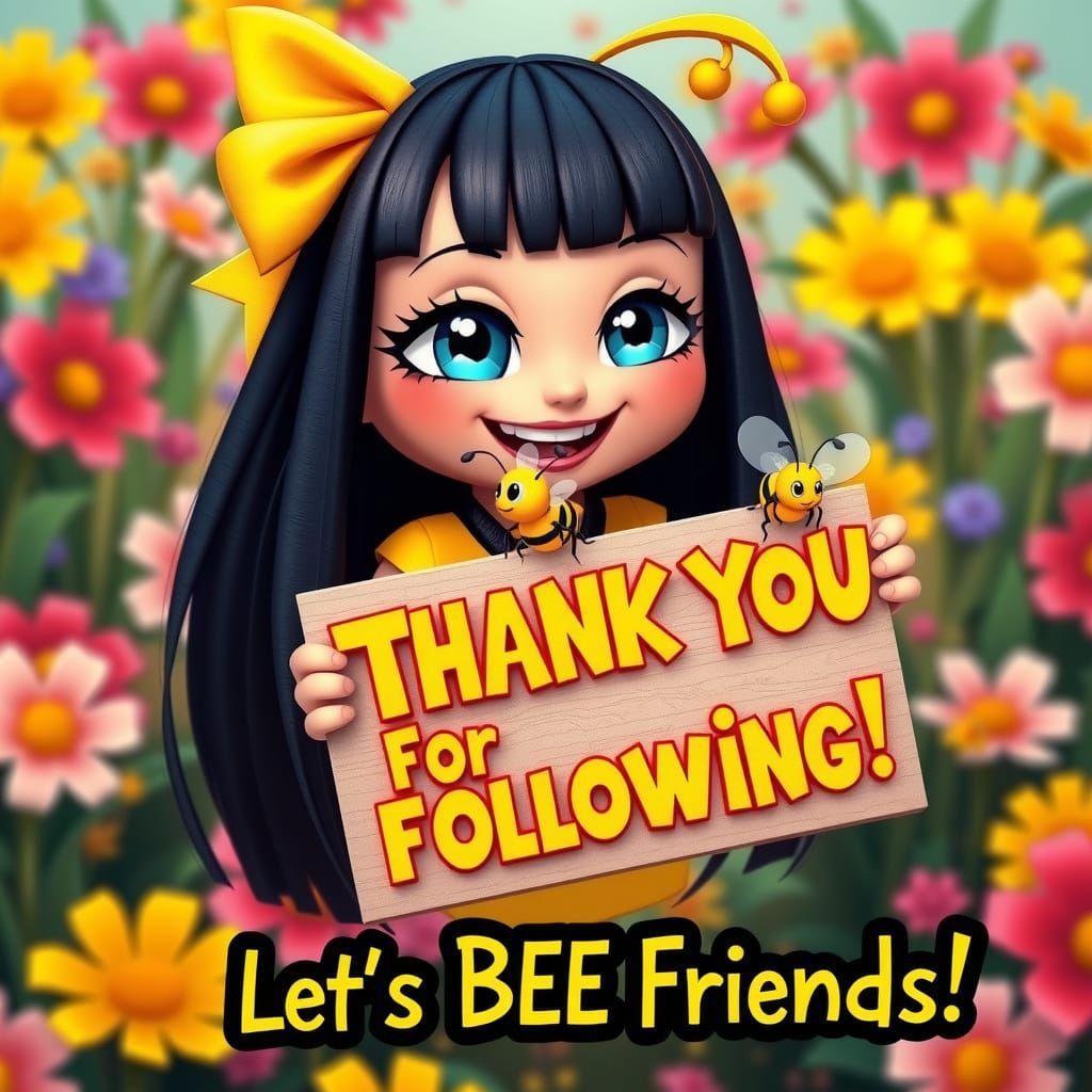 Whimsical Origami-Inspired Bumblebee Girl with Vibrant Hair ...