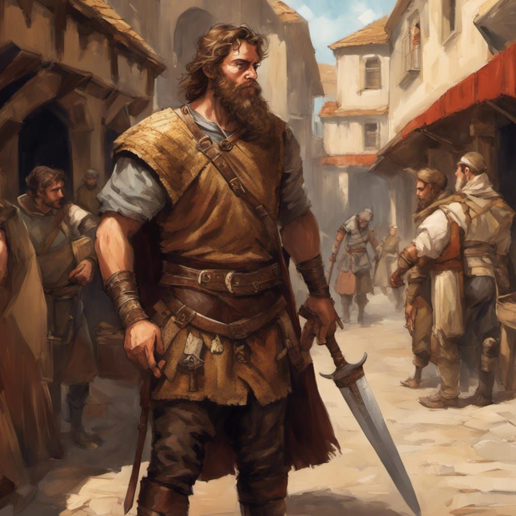 Bearded Mercenary in Medieval Market, Graffiti Art