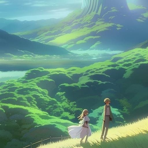 Anime Couple in Studio Ghibli Style