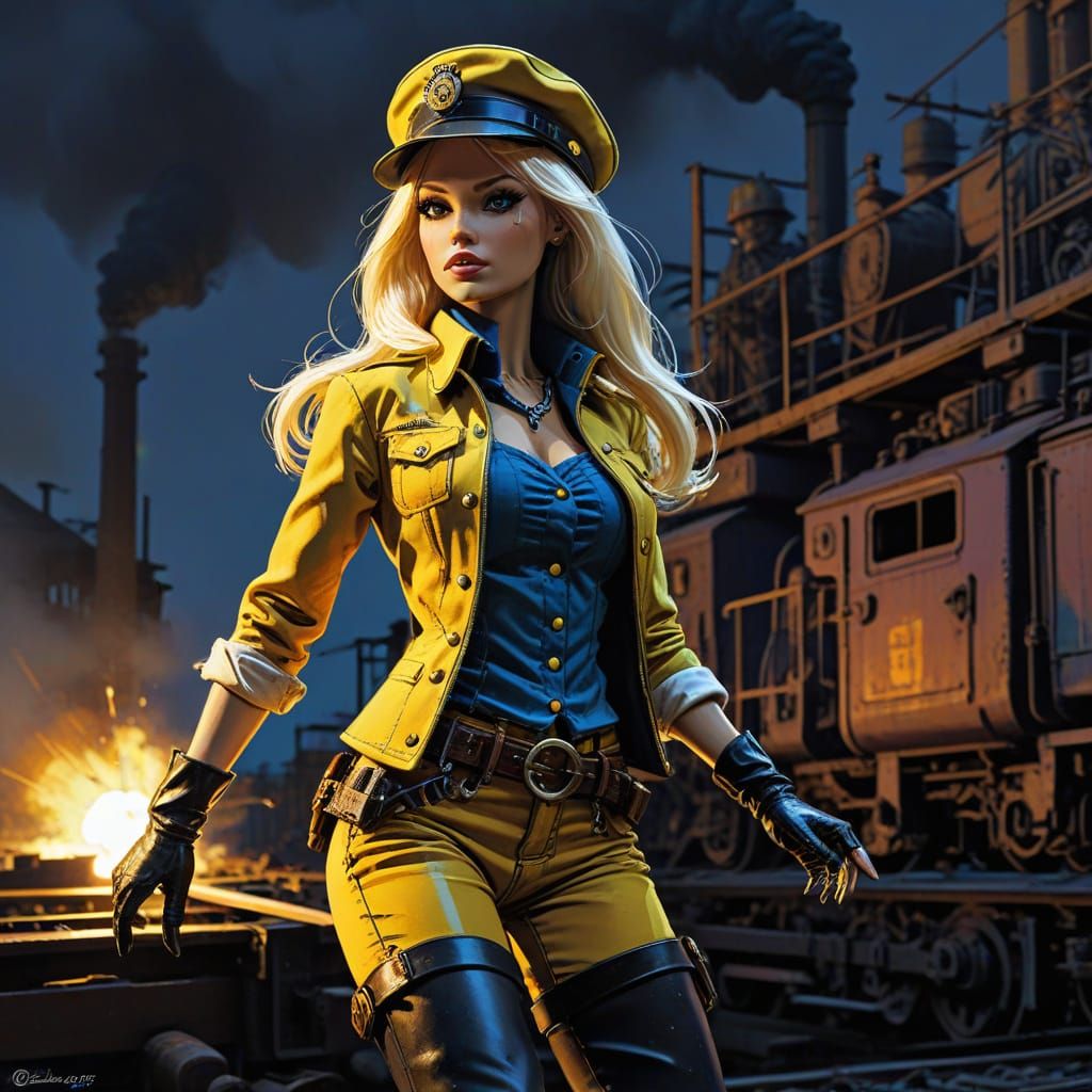 Barbie as Railroad Engineer in Toppi Comic Style