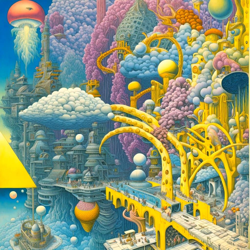 Cyberutopian Dreamscape in Surreal Pastel Art Style