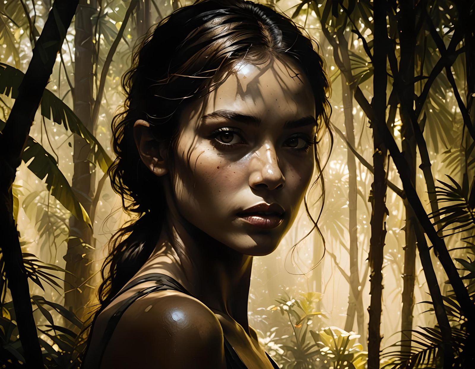 Woman's Face in Golden Jungle Light