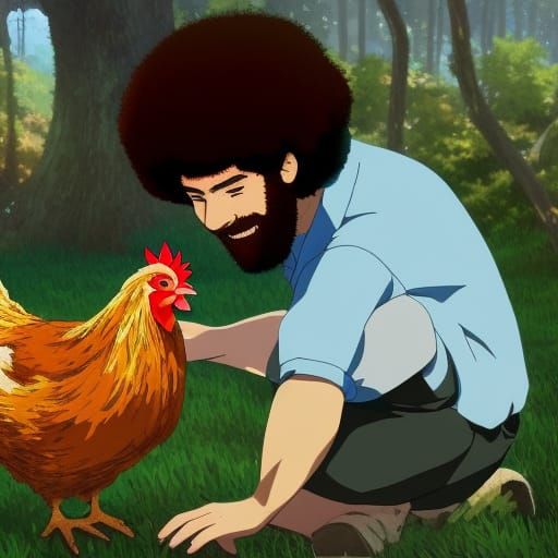 Happy Chicken Portrait in Studio Ghibli Style