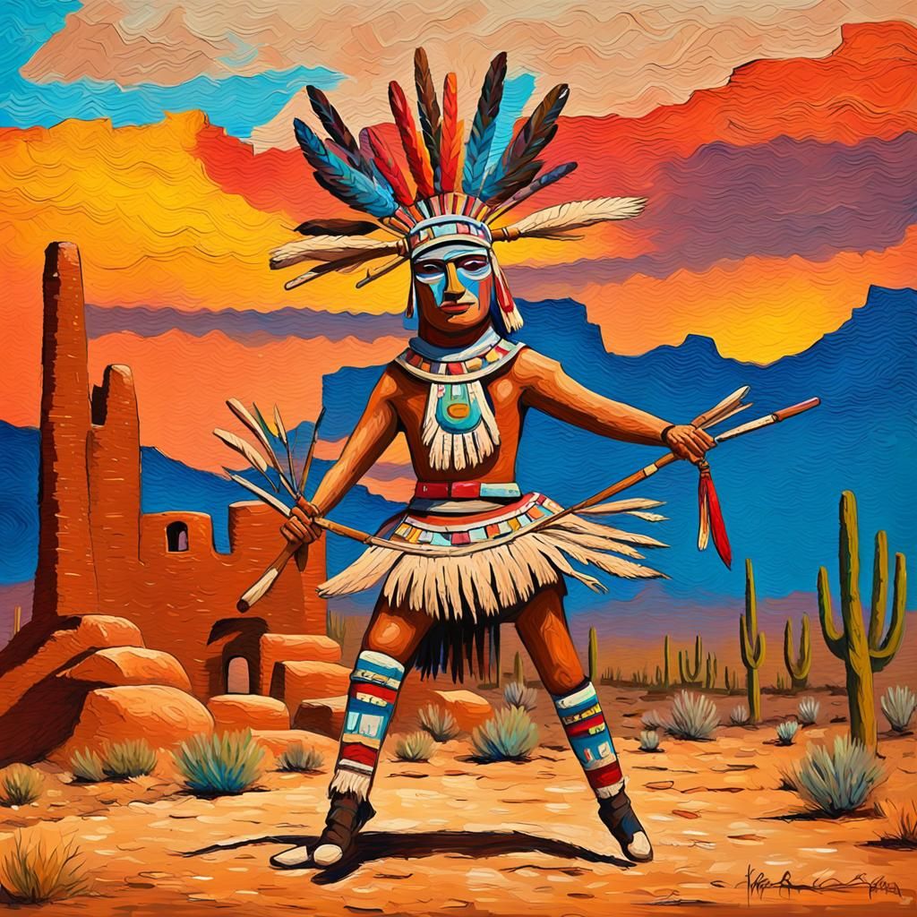Deer Kachina Dancer in Vivid Impasto Oil Paint
