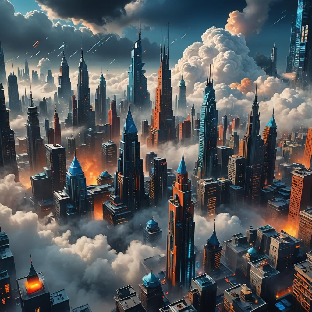 Futuristic Cityscape Inspired by Kandinsky, Digital Art