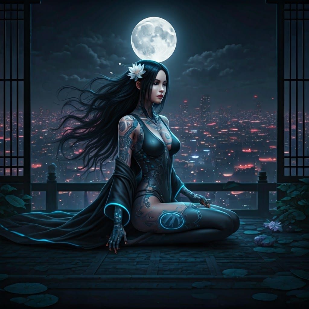 Ethereal Ronin in Floating Garden: Sci-Fi Noir