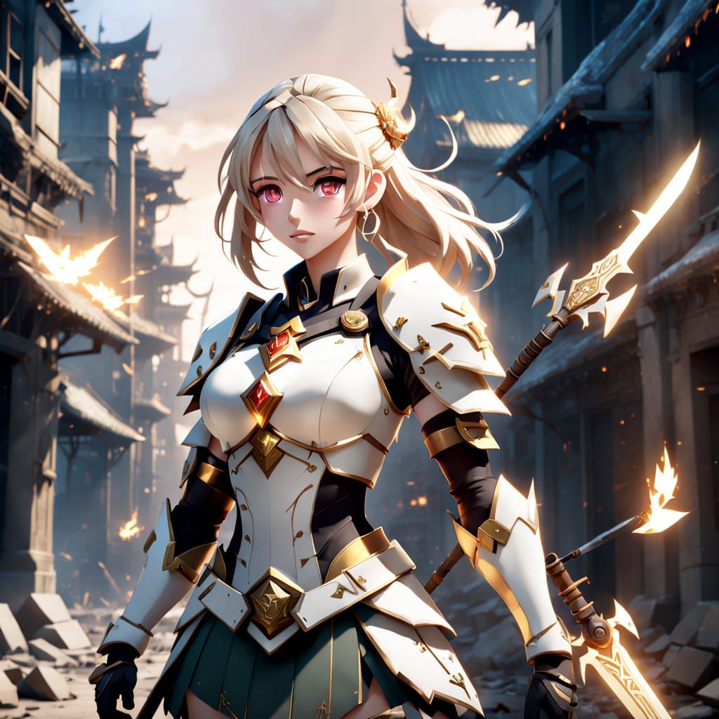 Surreal Magical Girl Wields Sword in War-Torn City, Anime St...