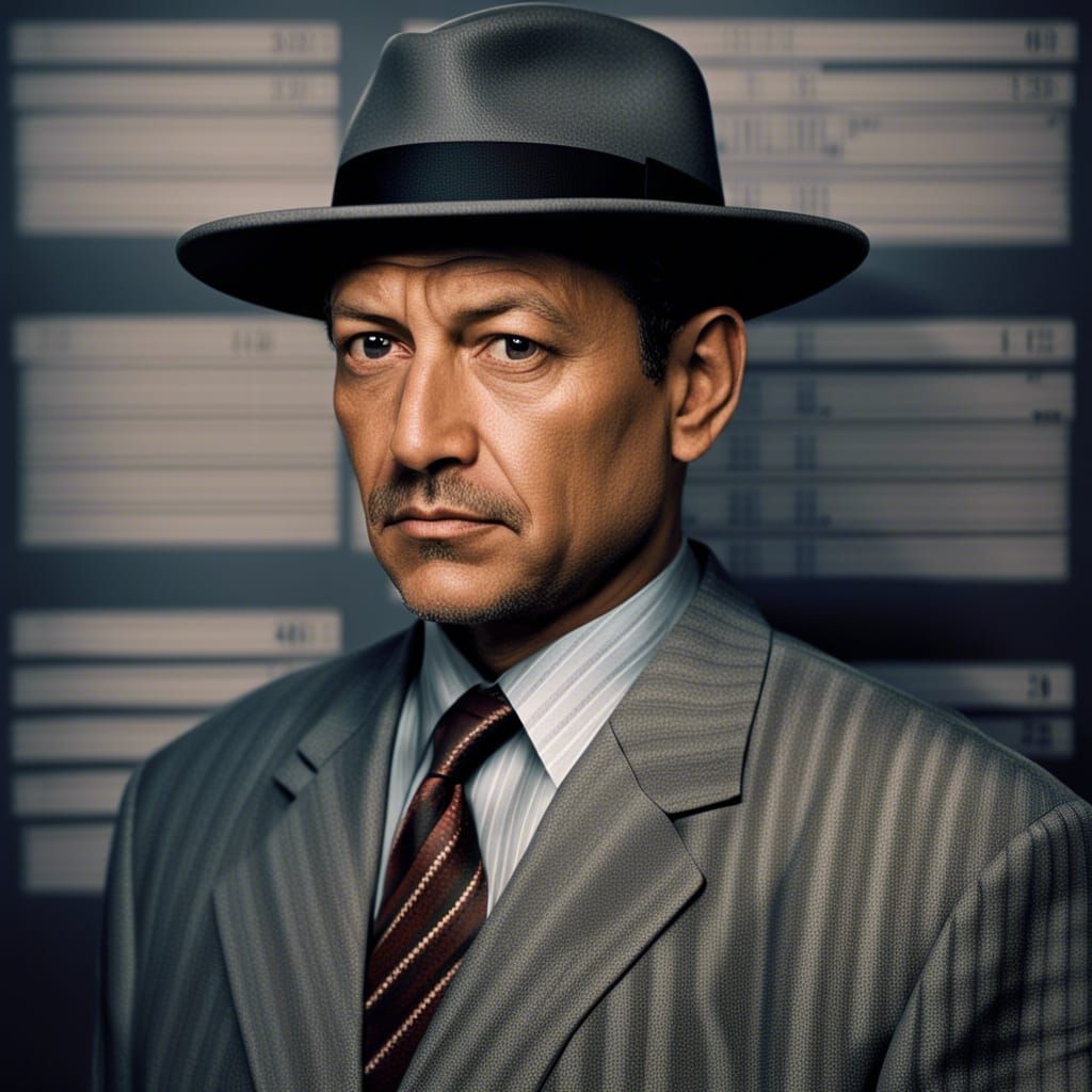 90s Mugshot of Middle-Aged Man in Business Suit