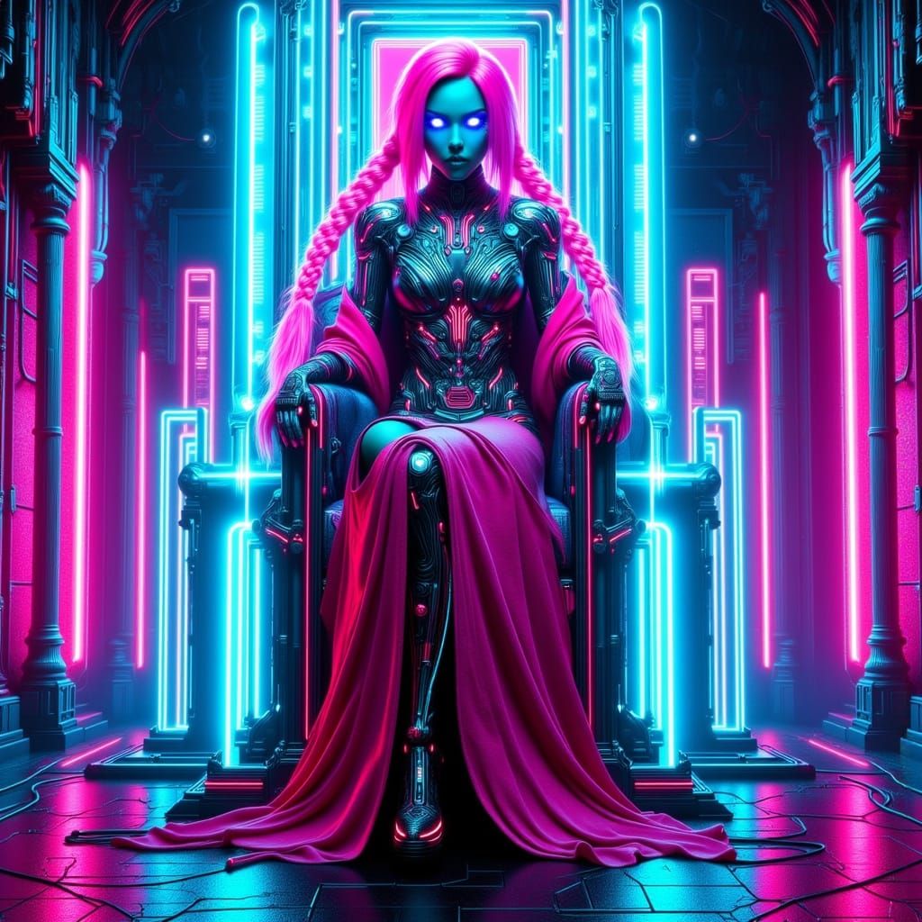 Cyberpunk Queen Reigns Supreme in Throne Room