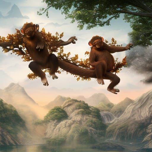 Monkeys in a Fantastical Forest Art