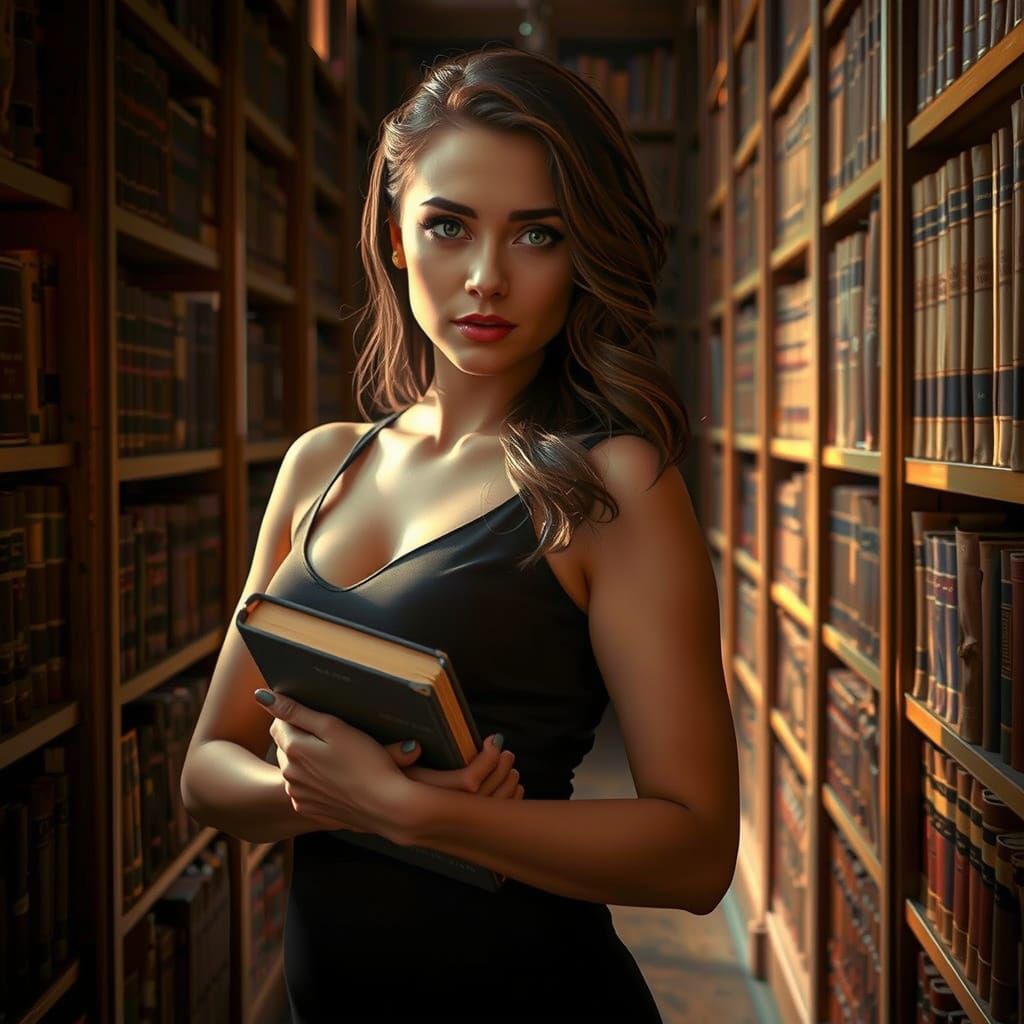 Confident Woman in Elegant Library Setting