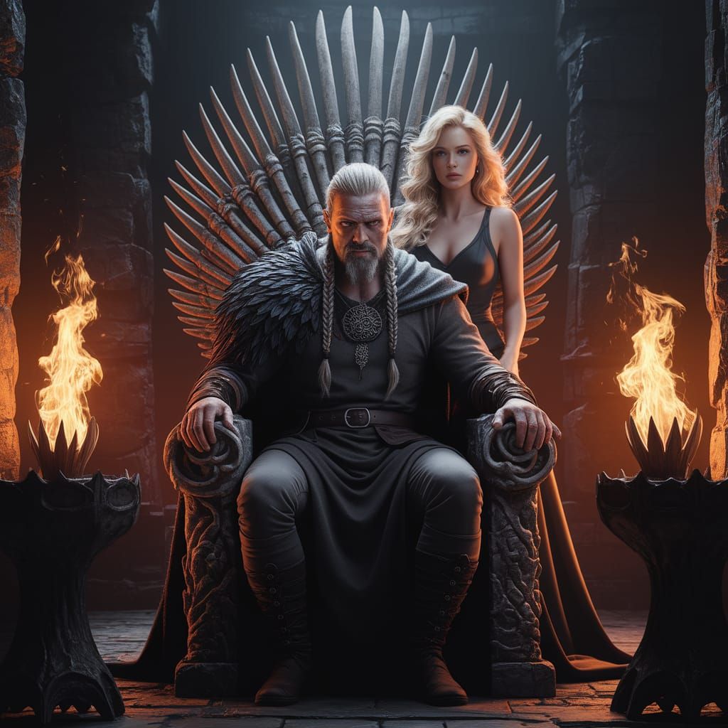 Viking Warrior on Bone Throne in Dark Hall