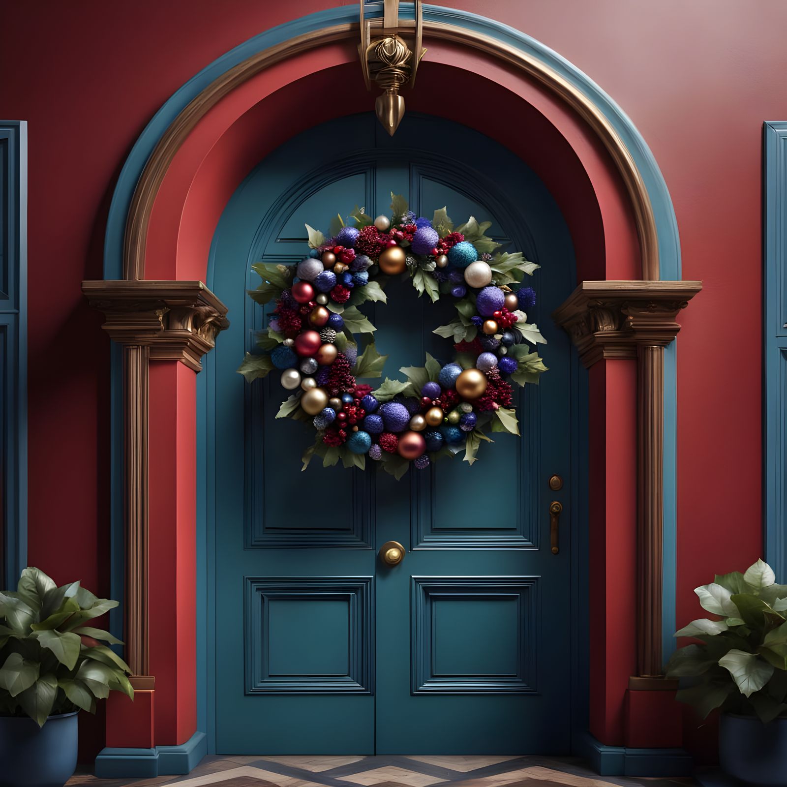 Luxurious Christmas Wreath in Surrealist Fantasy Style