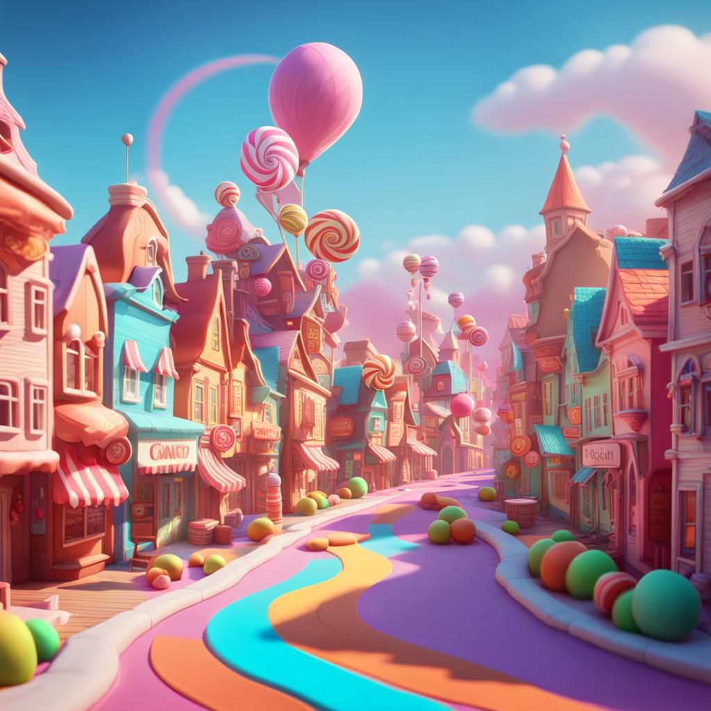 Candy Town in Candyland as 3D Digital Art