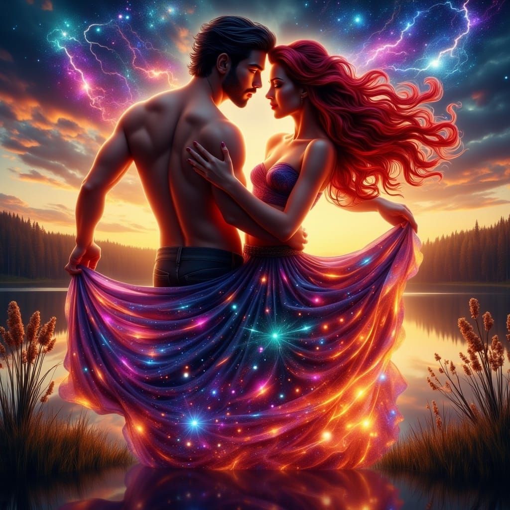 Electrifying Dance of Love Near the Lake