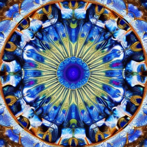 Metallic Blue Butterfly Mandala in HDR