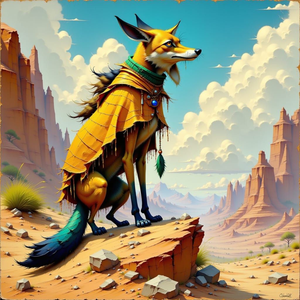Coyote in Southwestern Landscape, Earthy Tones