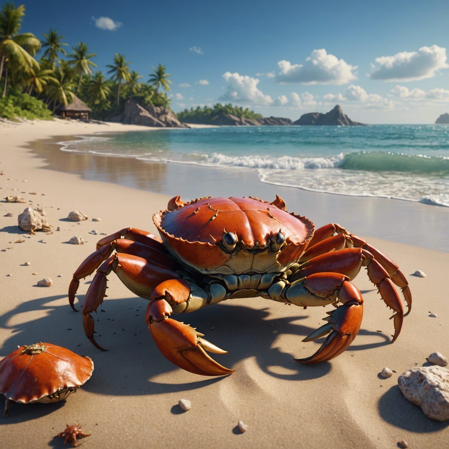 Crab on Sandy Beach: Detailed Matte Painting