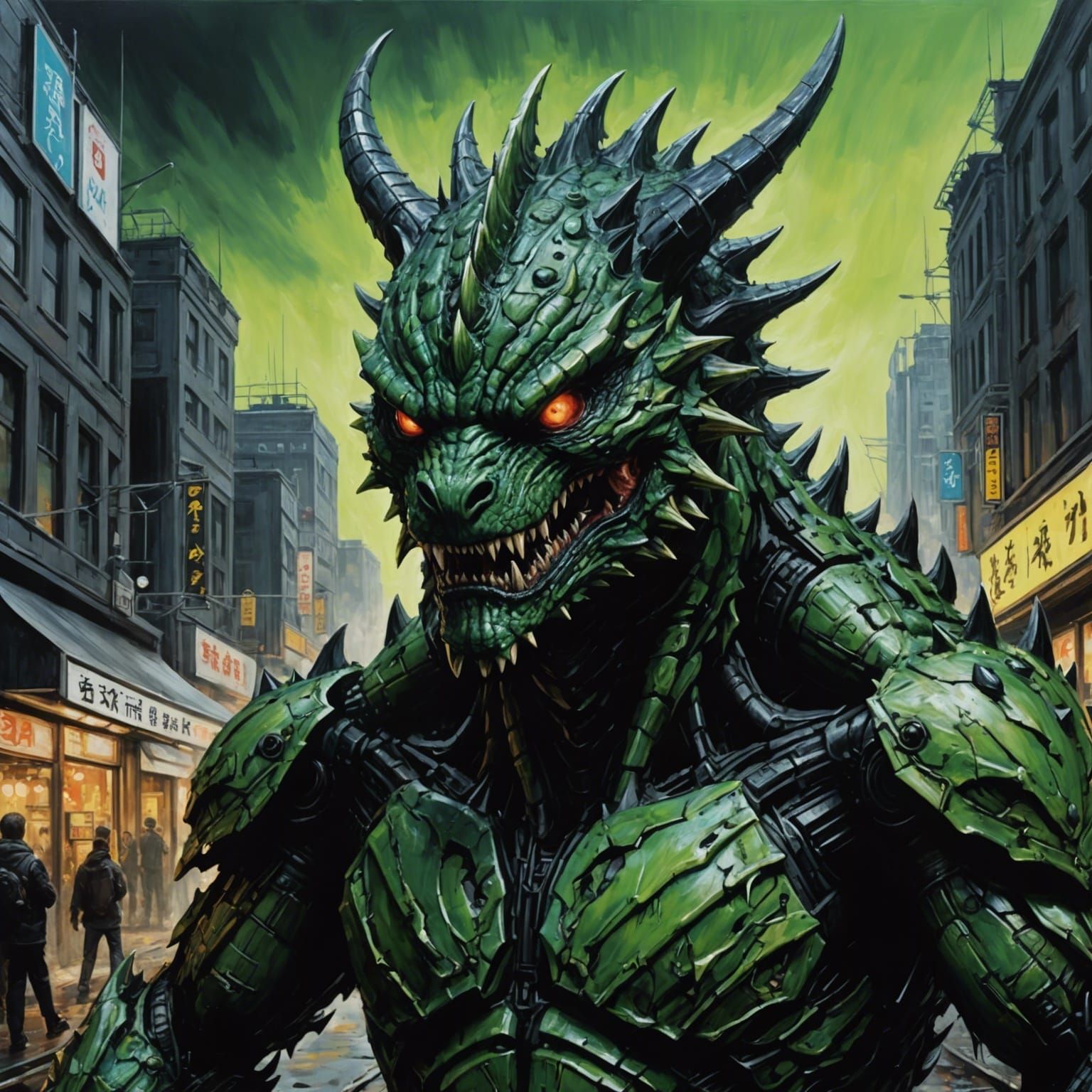 Sean Murray Style Kaiju Oil Painting