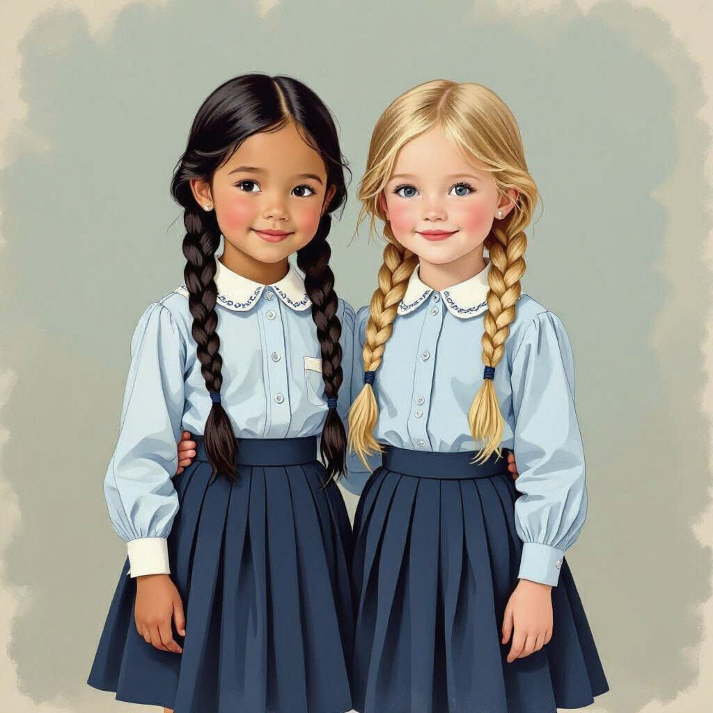 Girls in Blue, Illustration Inspired by Beatrix Potter