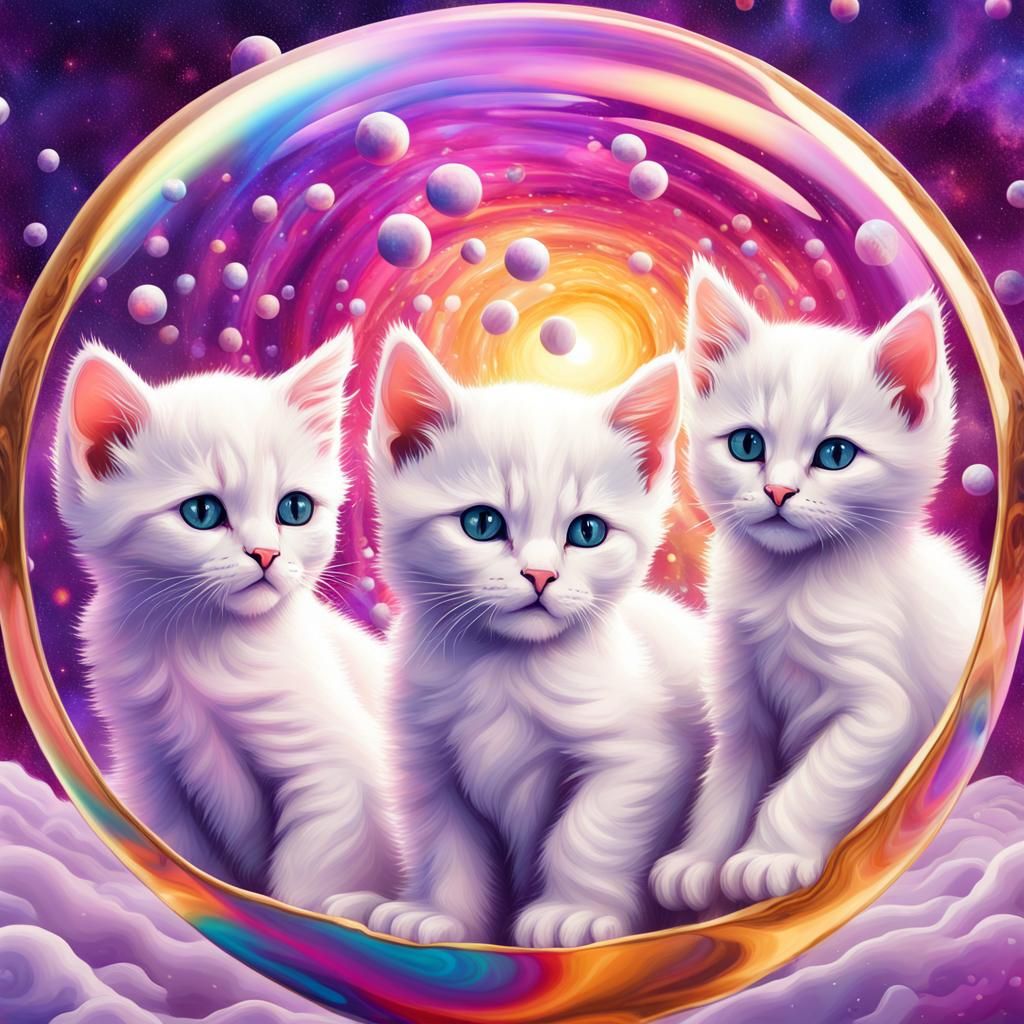 Rainbow Bubbles of Kittens in Galaxy, Astral Art