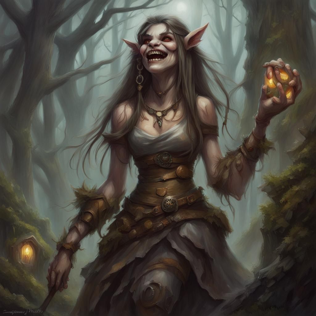 Fantasycore Painting: Laughter Amidst Trolls and Ghouls