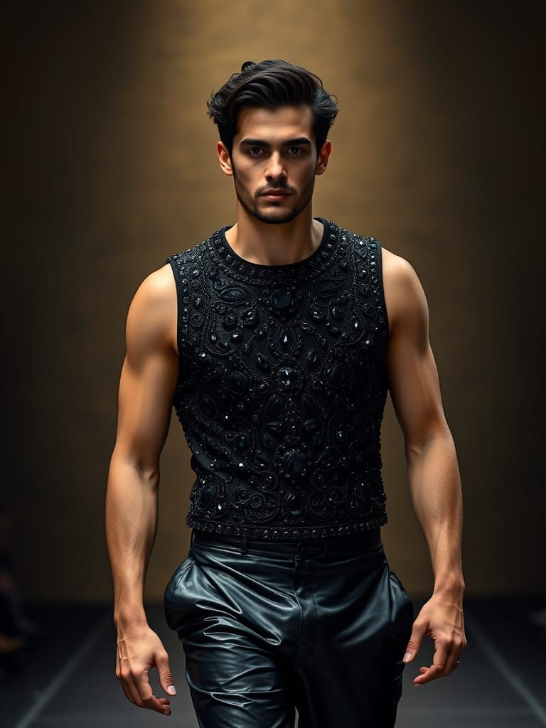 Regal Young Man in Opulent Fashion Attire