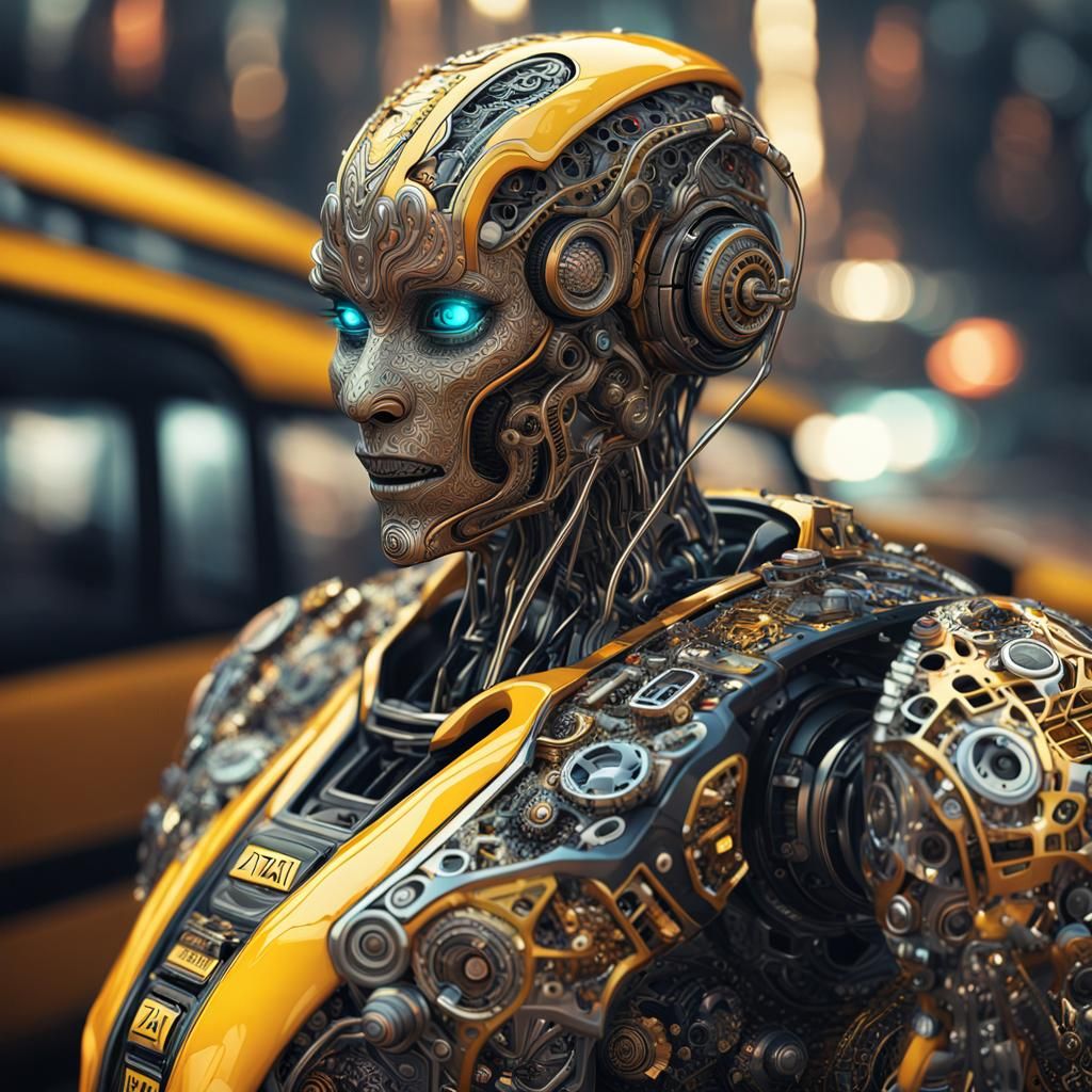 Futuristic Robot Taxi Cab in Sci-Fi Style