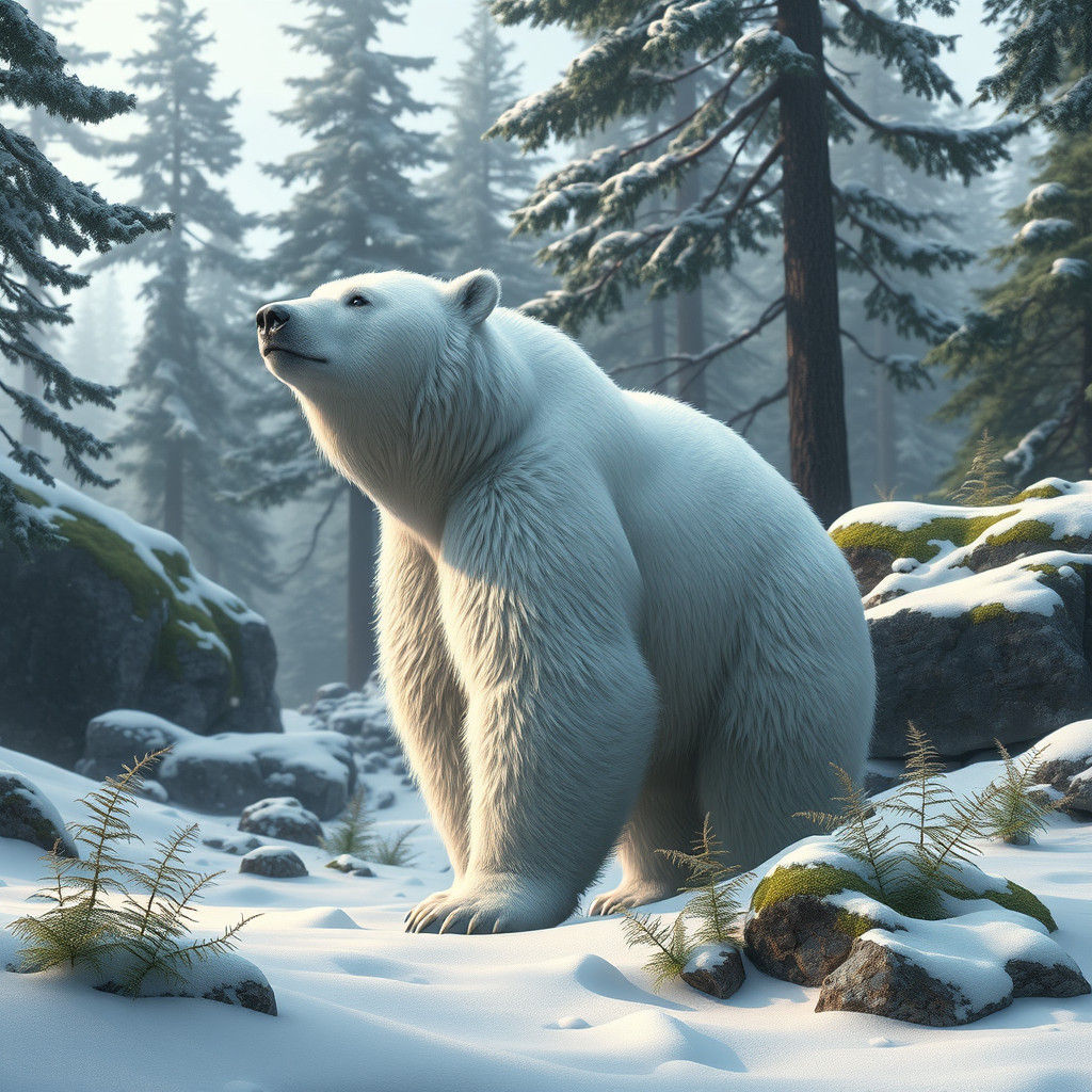 Majestic White Bear in Snow-Dusted Wilderness