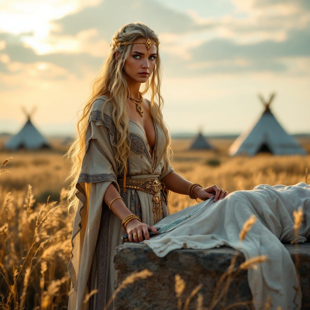 Ancient Sarmatian Priestess in Golden Light