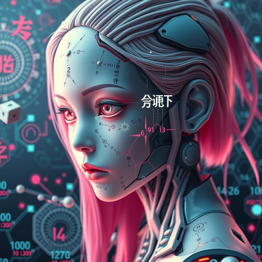 Android Siren with Circuitry in Glitch Art Style