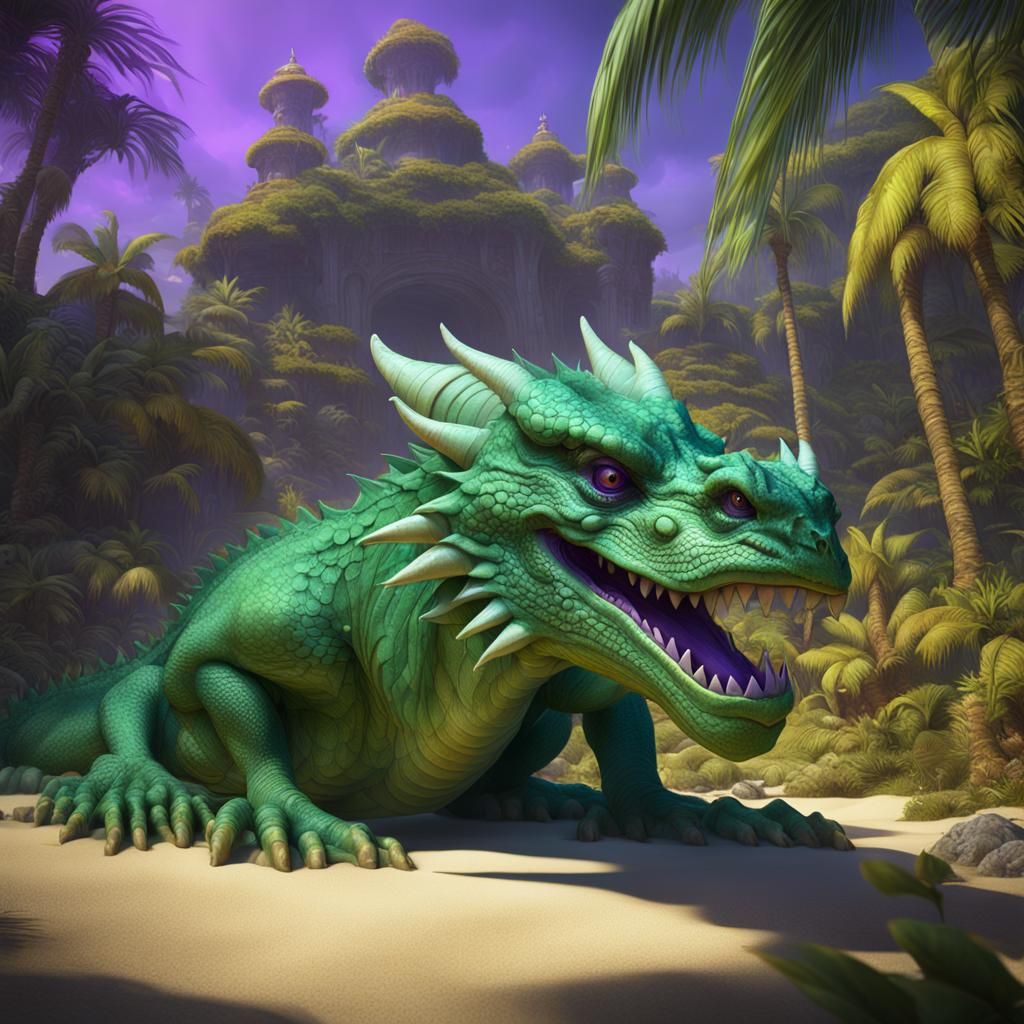 Tropical Beach Dragon in Dark Fantasy Style