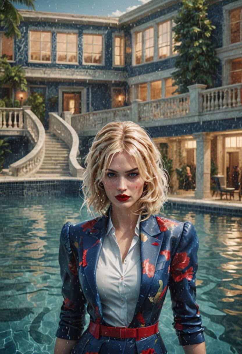 Glamorous Woman in Pool: Photo-Realistic Digital Art
