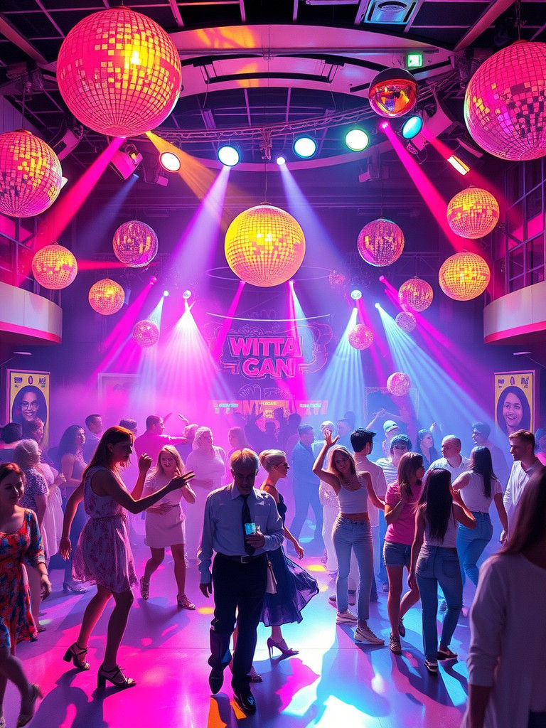 Vibrant Disco Scene with Retro-Futuristic Flair