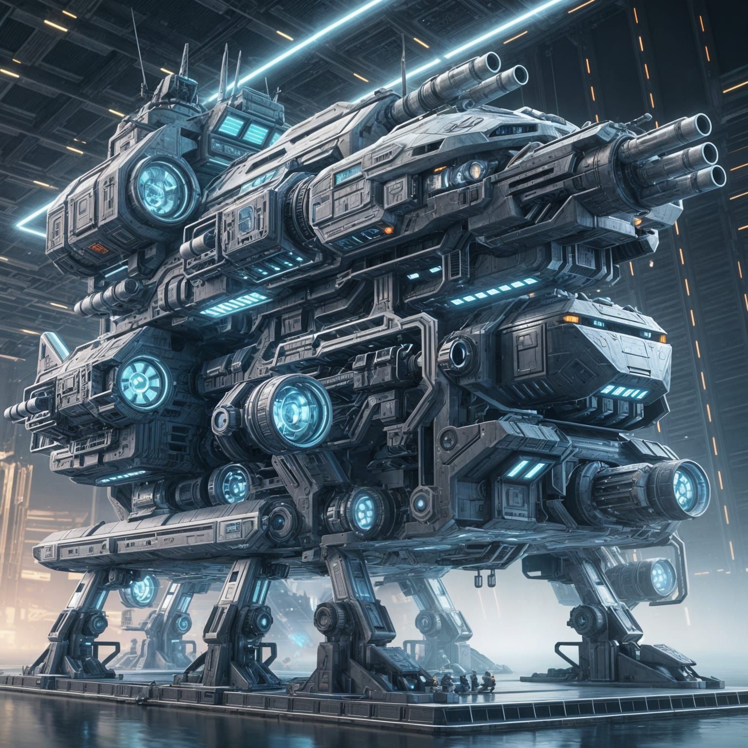 Futuristic Warship Concept Art in 3D Anime Style