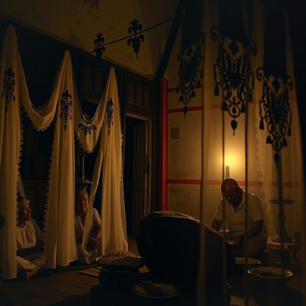 Rustic Farm Scene in Red Haze