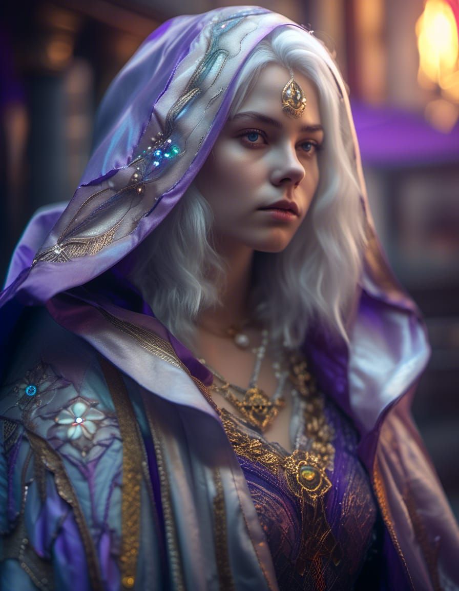 Dreamy Sorceress Portrait with Translucent Cloak
