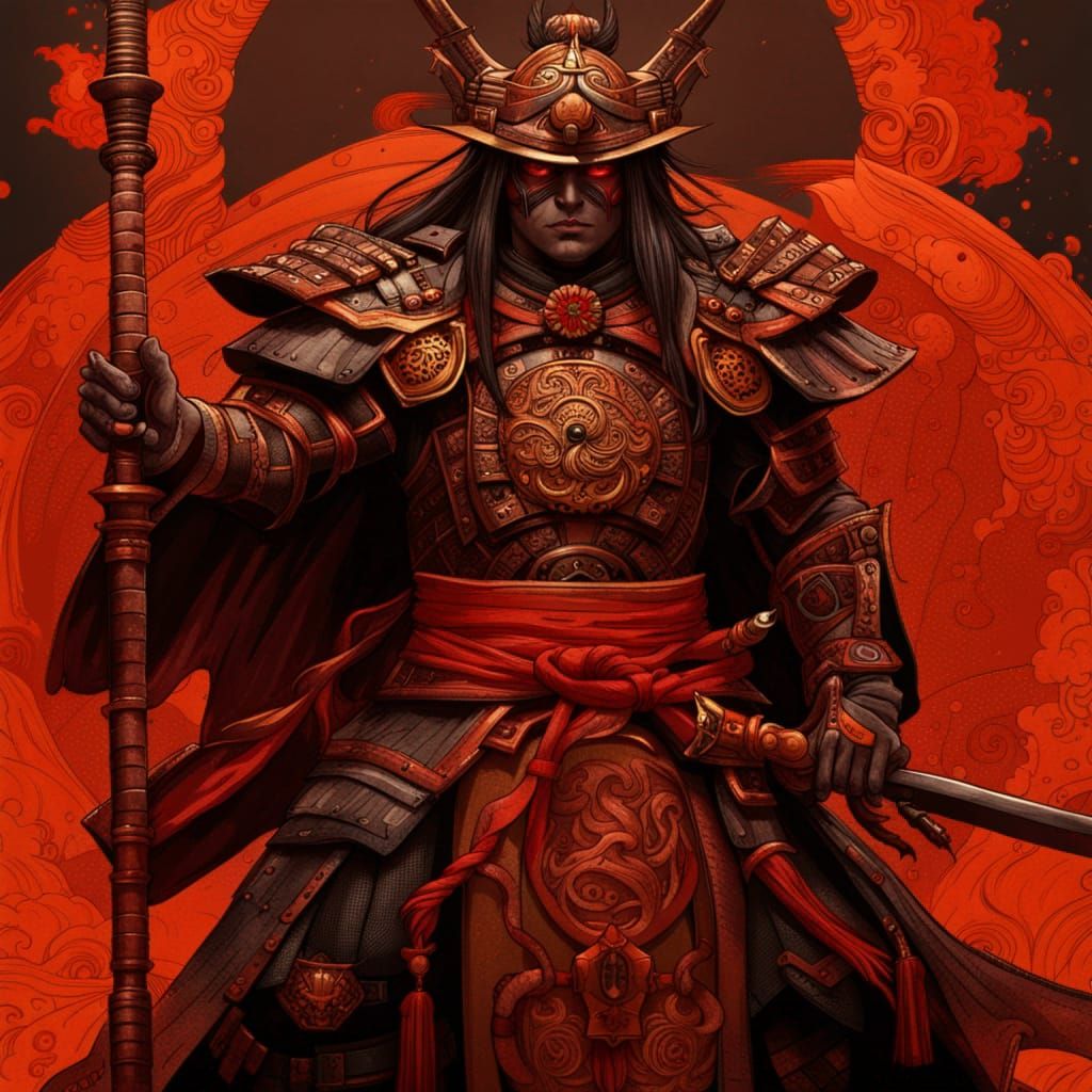 Ancient Japanese Warrior in Dark Academia Style
