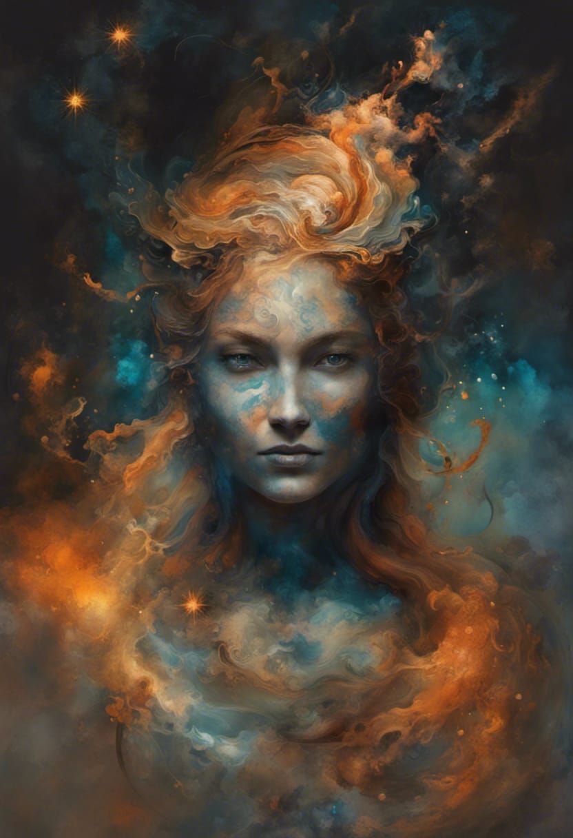 Angelic Sigils Amidst Exploding Stars, Ink Art