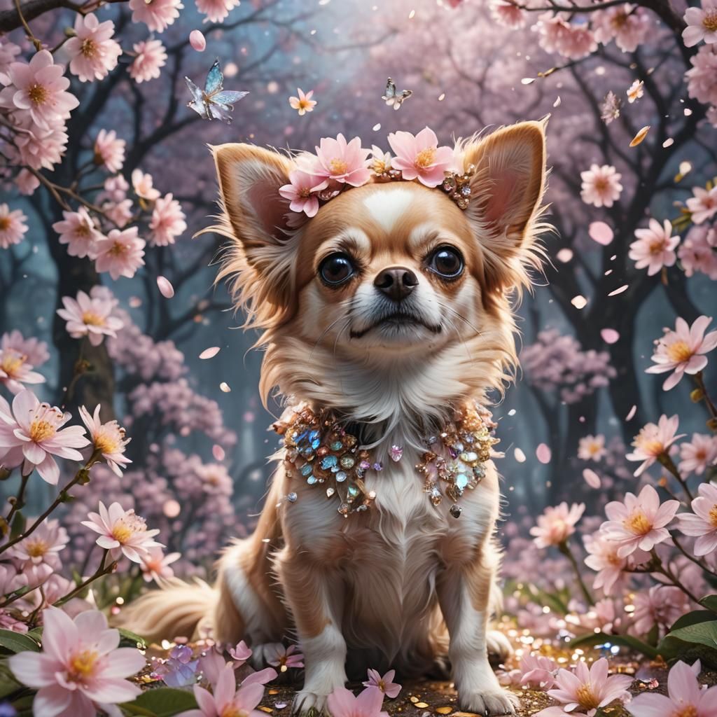 Sakura Chihuahua with Magic Sparkles in Pastel Colors