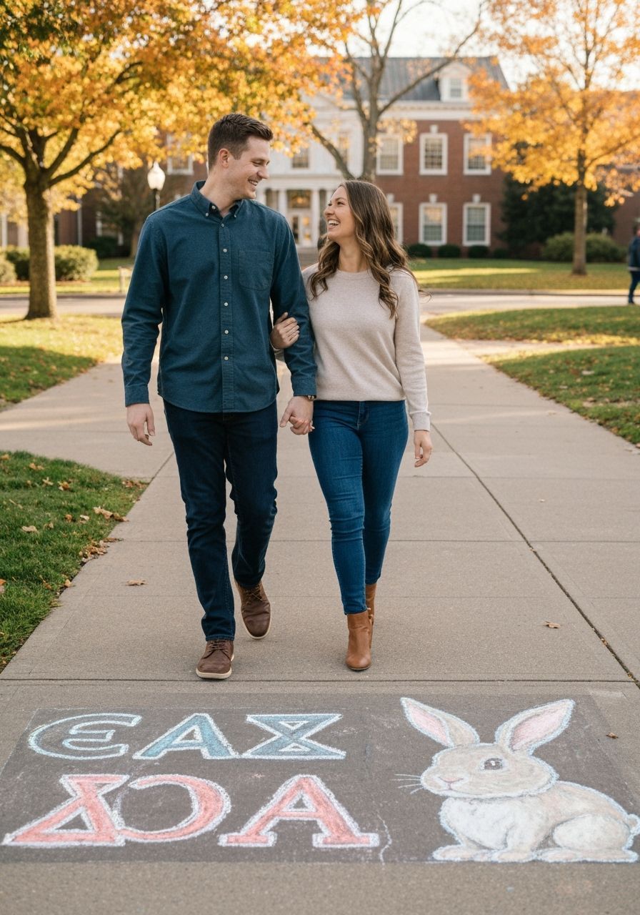 Happy Couple on College Campus in Autumn Sunlight