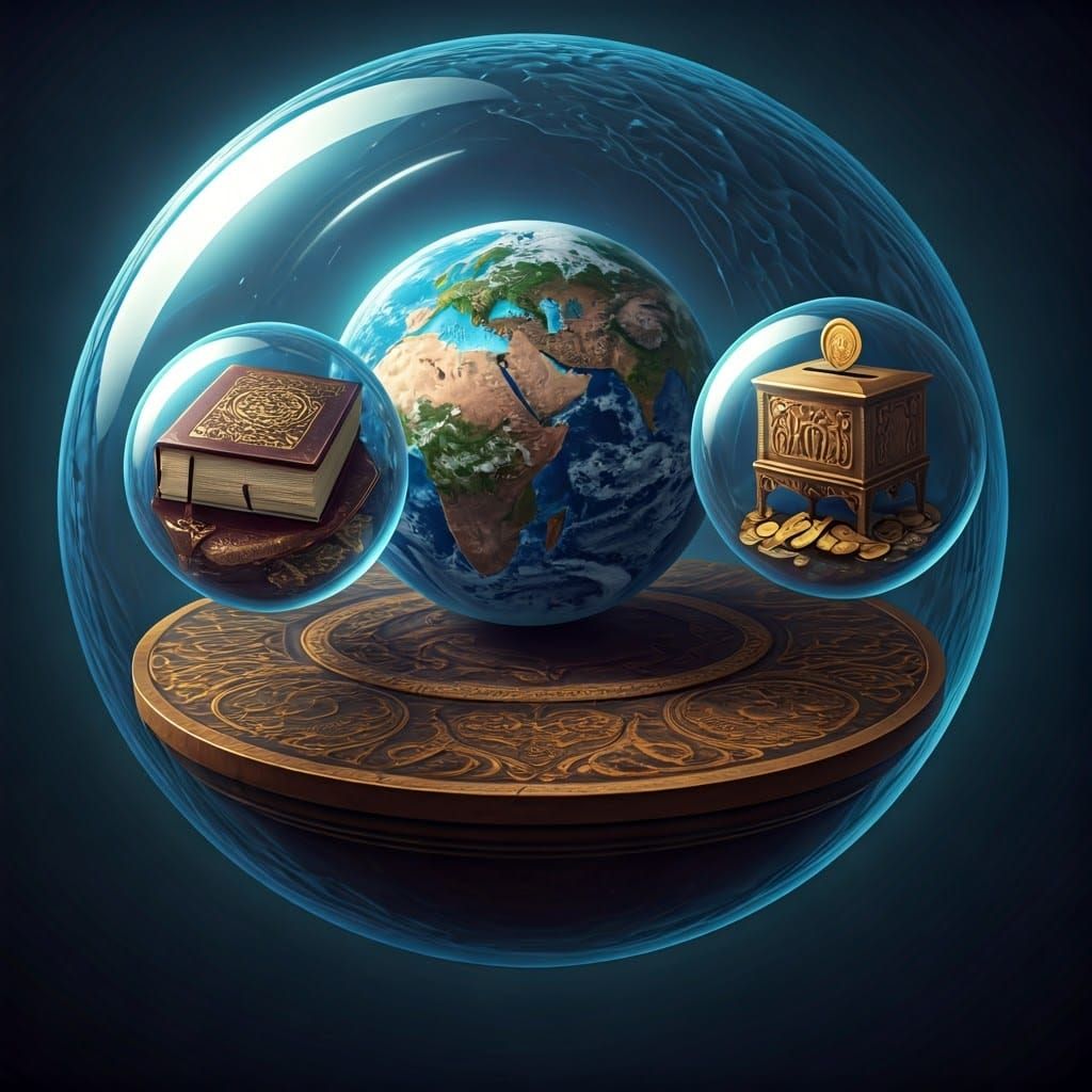 Surreal Earth Scene in Iridescent Bubbles with Faith and Phi...