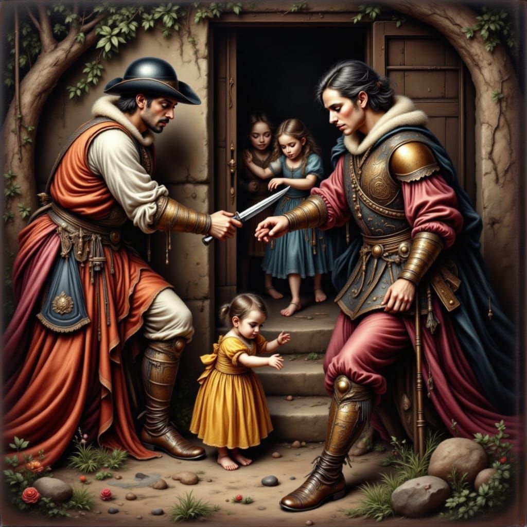 Spanish Renaissance Painting of Soldiers Invading Home