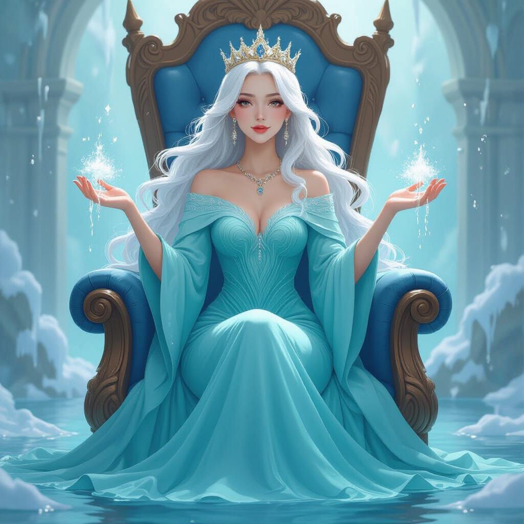 Ethereal Woman with White Hair and Aqua Gown