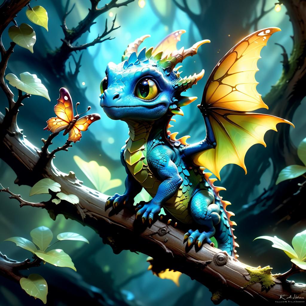 Adorable Dragon with Butterfly Wings Portrait