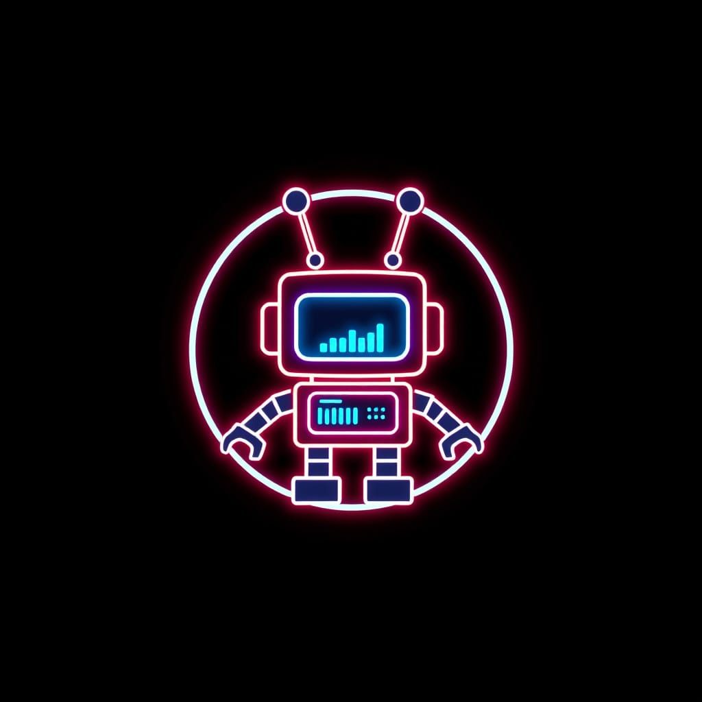 Retro Robot Logo with Neon Outlines