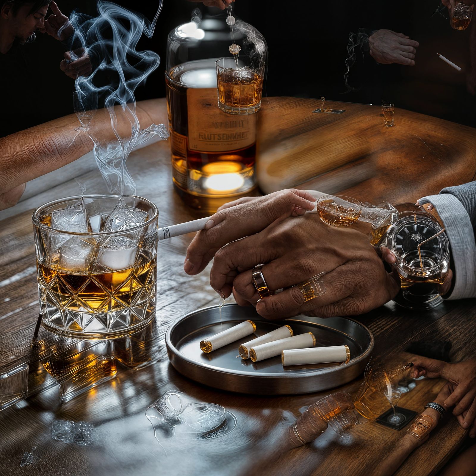 Masculine Hand with Cigarette and Whiskey