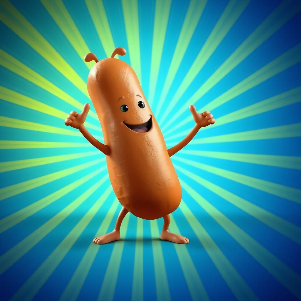 Anthropomorphic Sausage Hero in Cartoon 3D Style