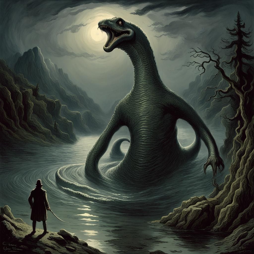 Terrifying Loch Ness Monster Illustration